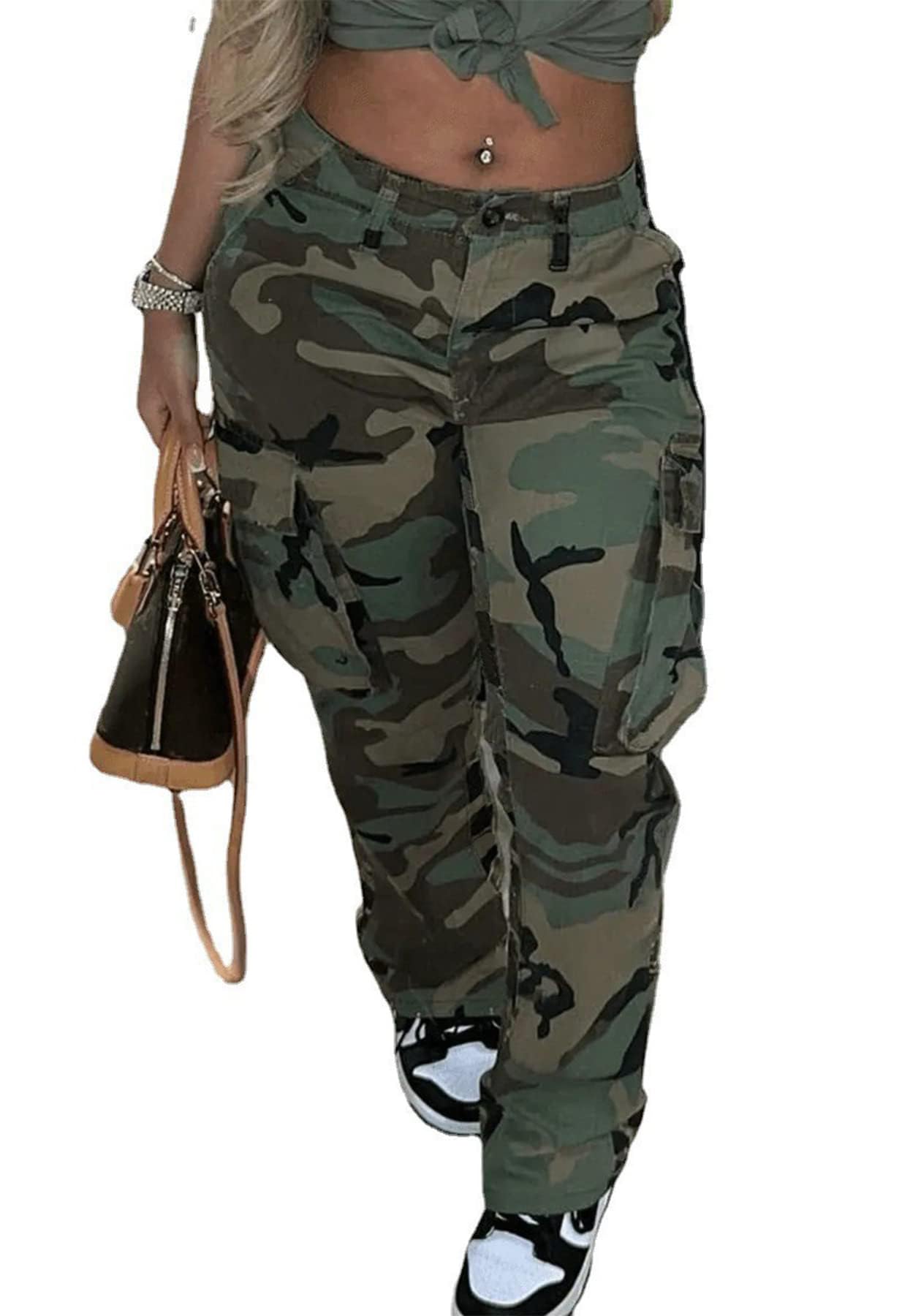 Oversized Camo Cargo Pants Jogger Trousers Women Workout Sweatpants Camouflage Army Fatigue with Pockets