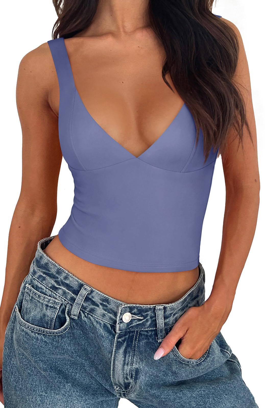 REORIA Women's Summer Sexy Deep V Neck Sleeveless Slim Fit Trendy Y2k Corset Cami Crop Tank Tops for Nightclub Outings